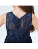 Navy Blue Lace Chiffon Simple Junior Bridesmaid Dress